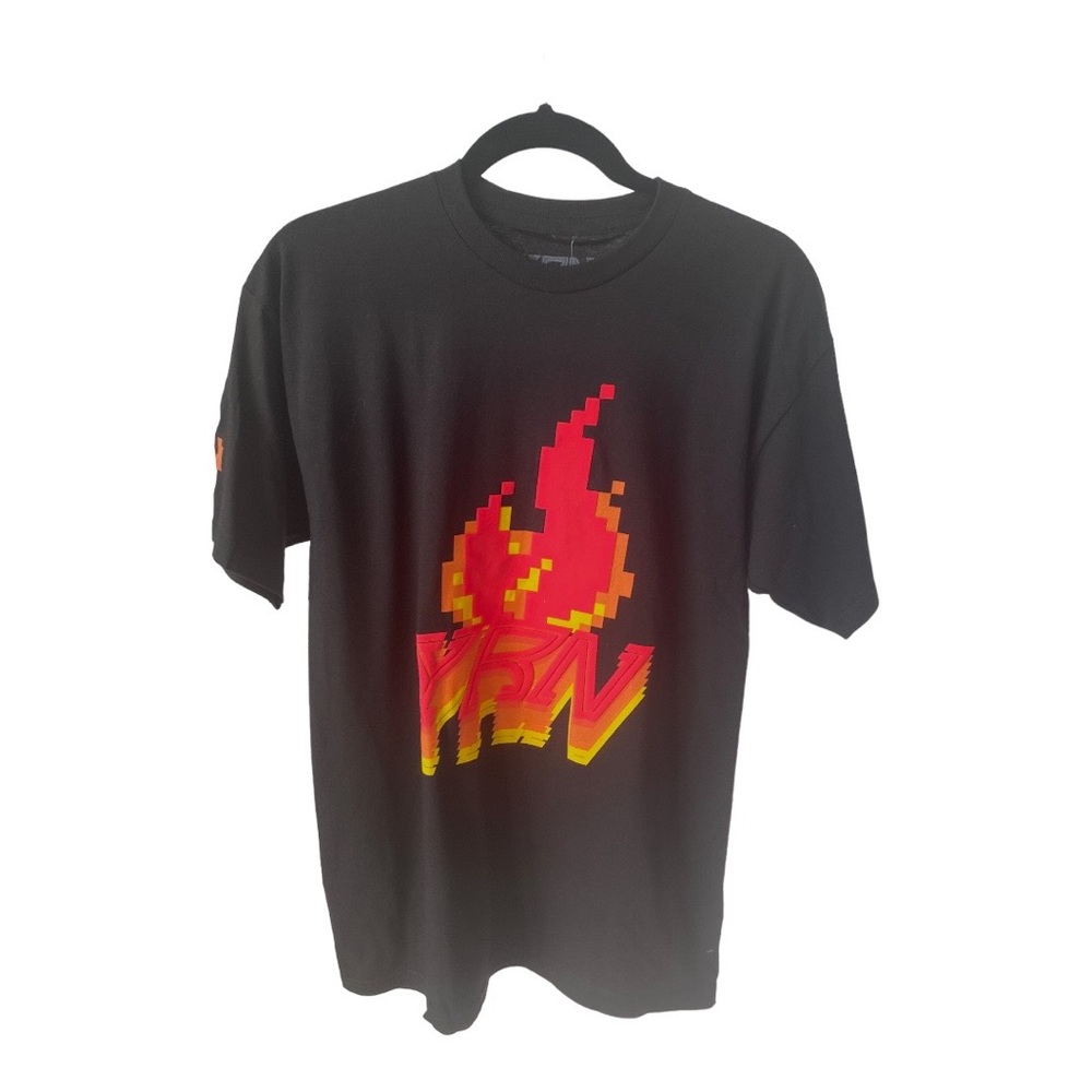 YRN Pixel Flame Black T-Shirt. Size M.